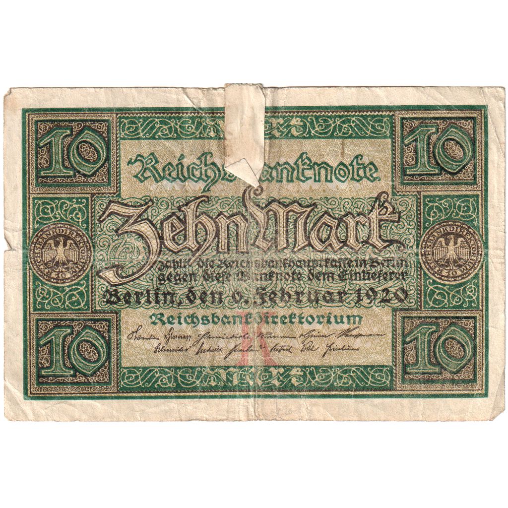 Allemagne, 10 Mark, 1920-02-06, TB