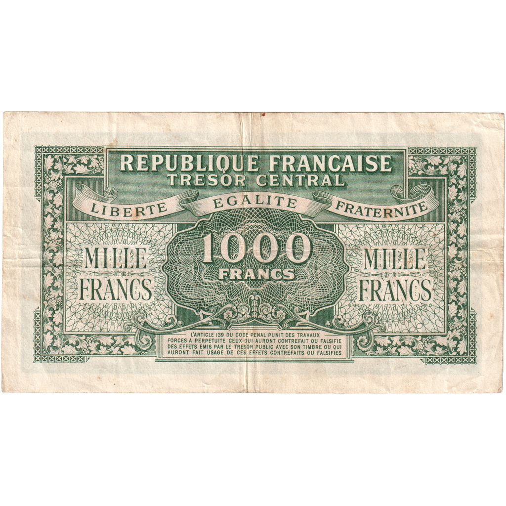 France, 1000 Francs, Marianne, 01A, EF(40-45)