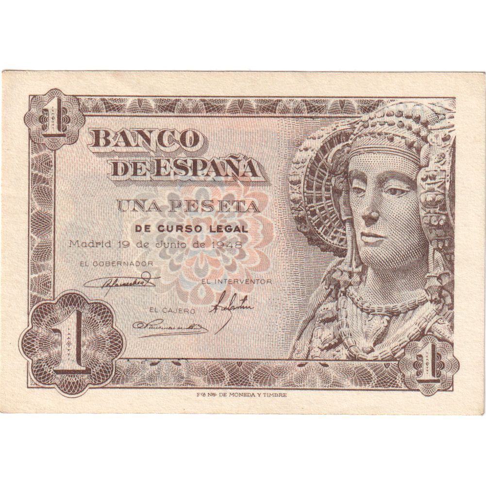 Banknote, Spain, 1 Peseta, 1948-06-19, KM:135a, UNC(65-70)
