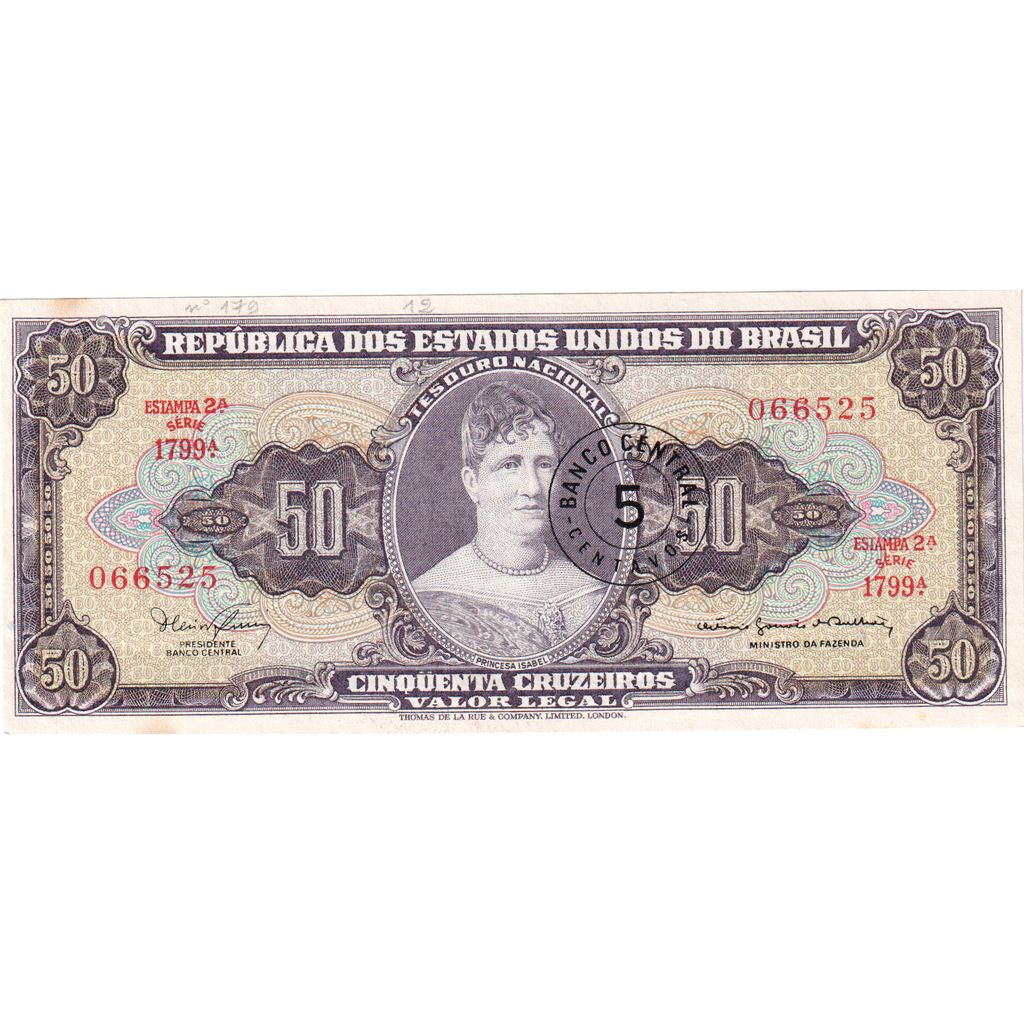 Brazil, 5 Centavos on 50 Cruzeiros, UNC(65-70)