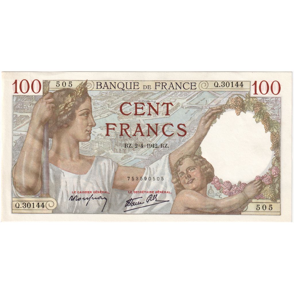 France, 100 Francs, Sully, 1942-04-02, Q.30144, UNC(60-62)
