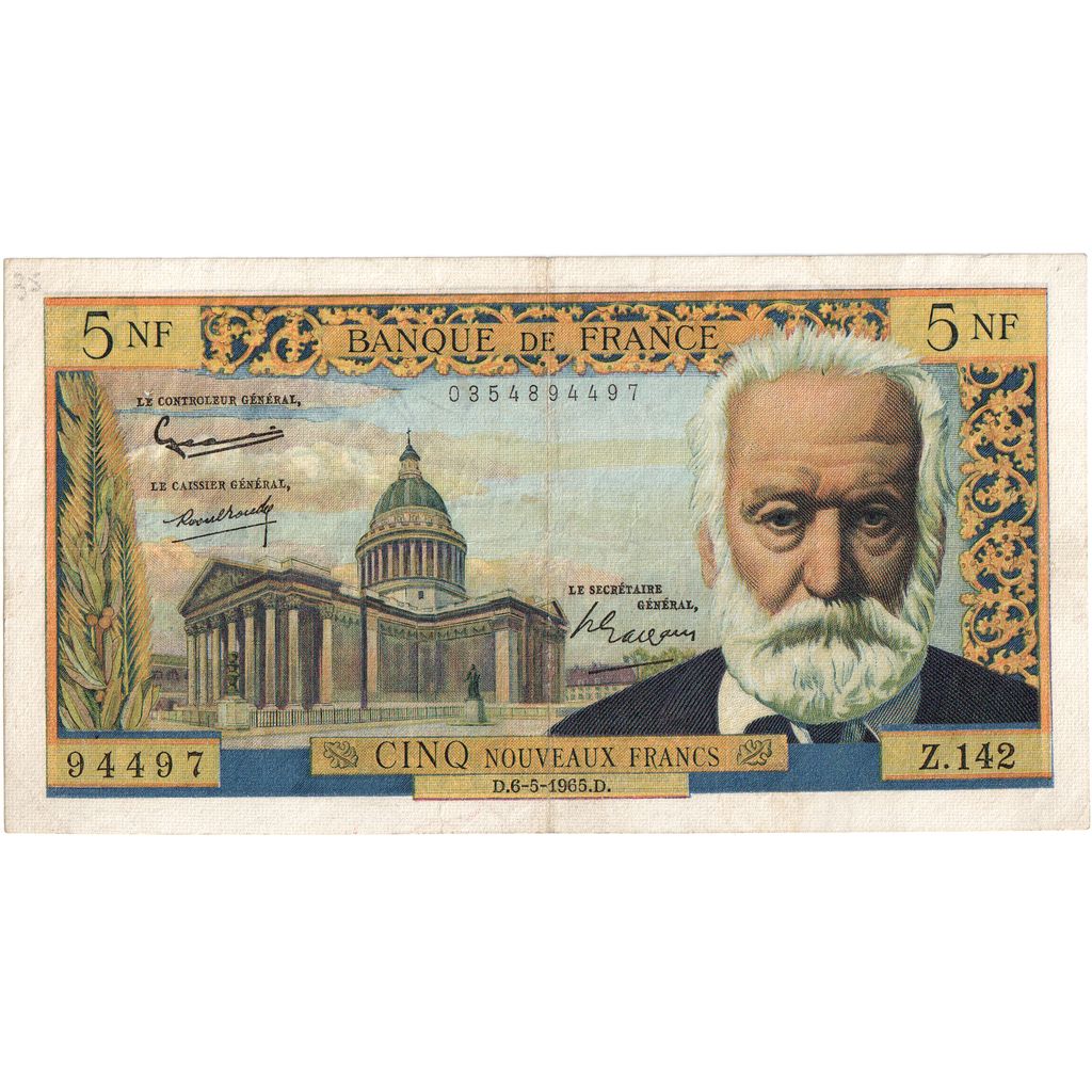 Francia, 5 Nouveaux Francs, Victor Hugo, 1965-05-06, Z.142, BB