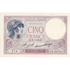 France, 5 Francs, Violet, 1933-05-26, H.55322, UNC(63)