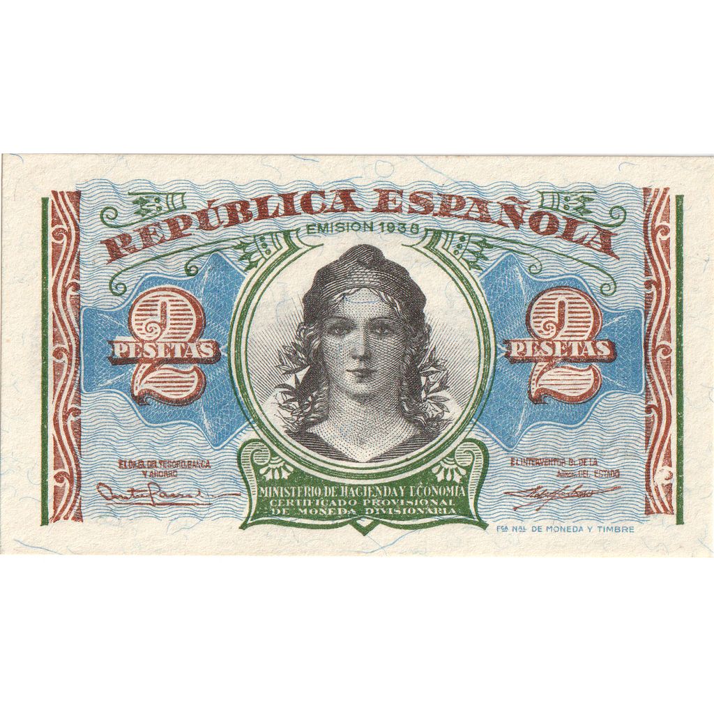 Geldschein, Spanien, 2 Pesetas, 1938, UNZ-