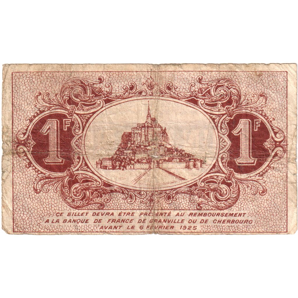 Francia, Cherbourg et Granville, 1 Franc, 1918-11-11, Bon Municipal., MB+