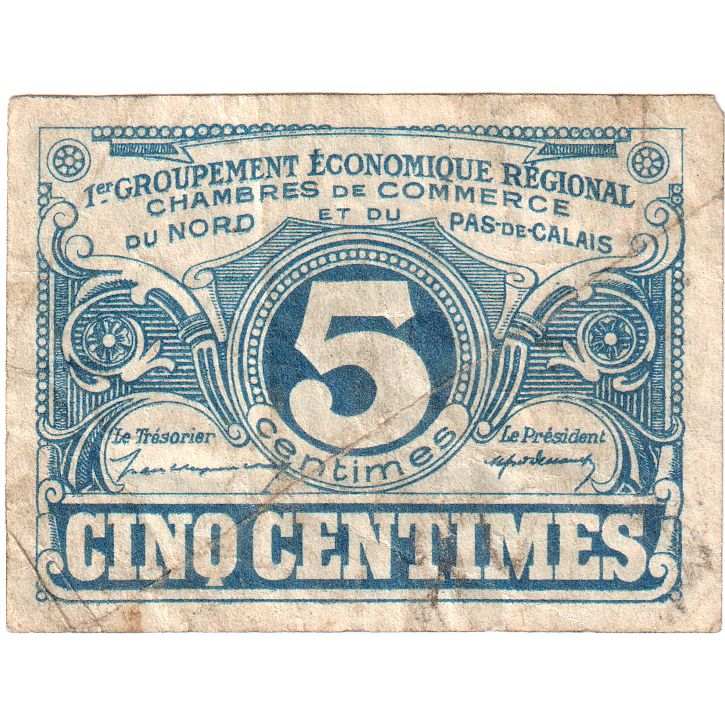 Francia, NORD-PAS DE CALAIS, 5 Centimes, MB, Pirot:94-1