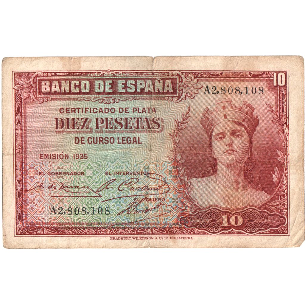 Banknote, Spain, 10 Pesetas, 1935, VF(20-25)