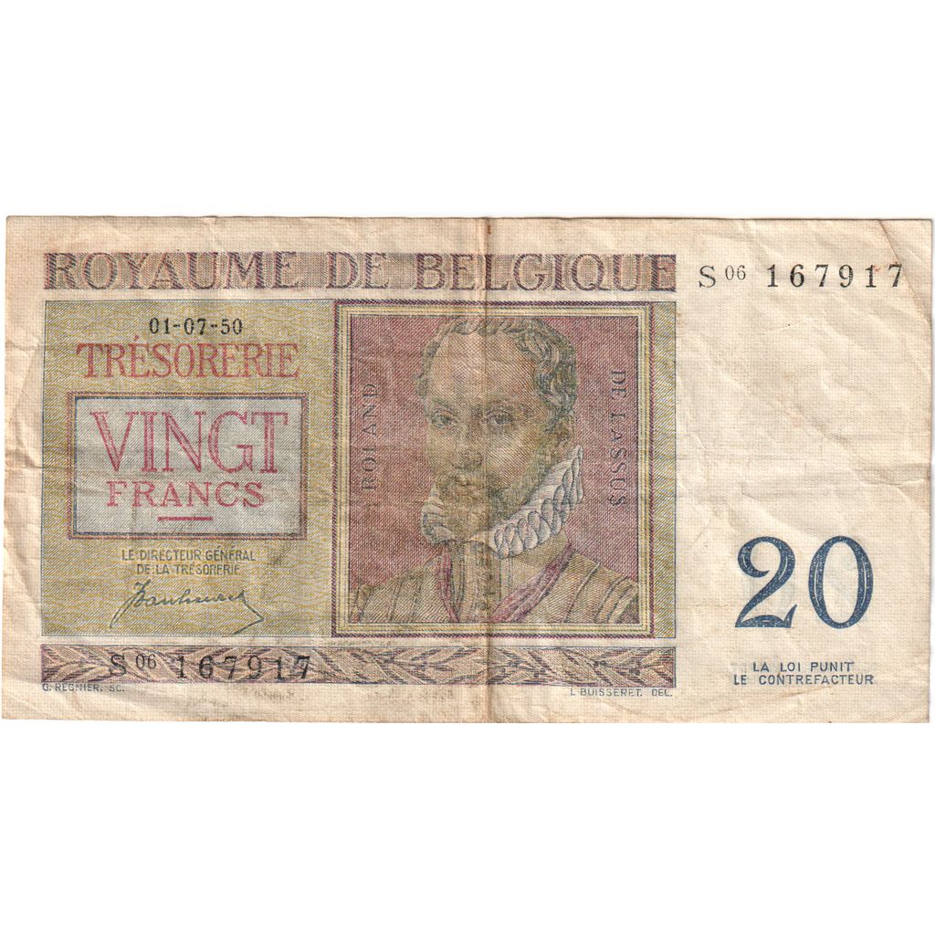 Belgique, 20 Francs, 1950-07-01, TB