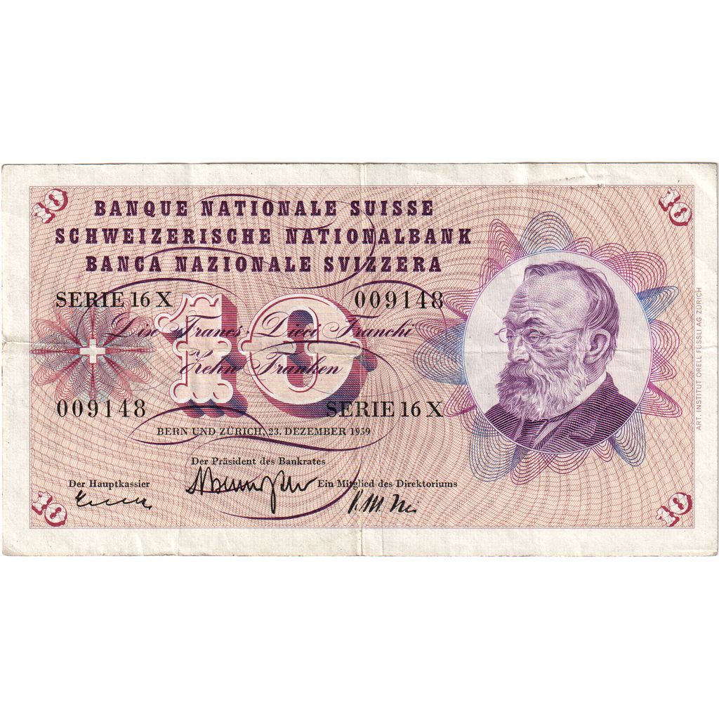 Svizzera, 10 Franken, 1959-12-23, BB