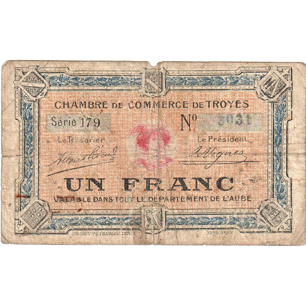 France, Troyes, 1 Franc, 1918, Chambre de Commerce, TB, Pirot:124-10