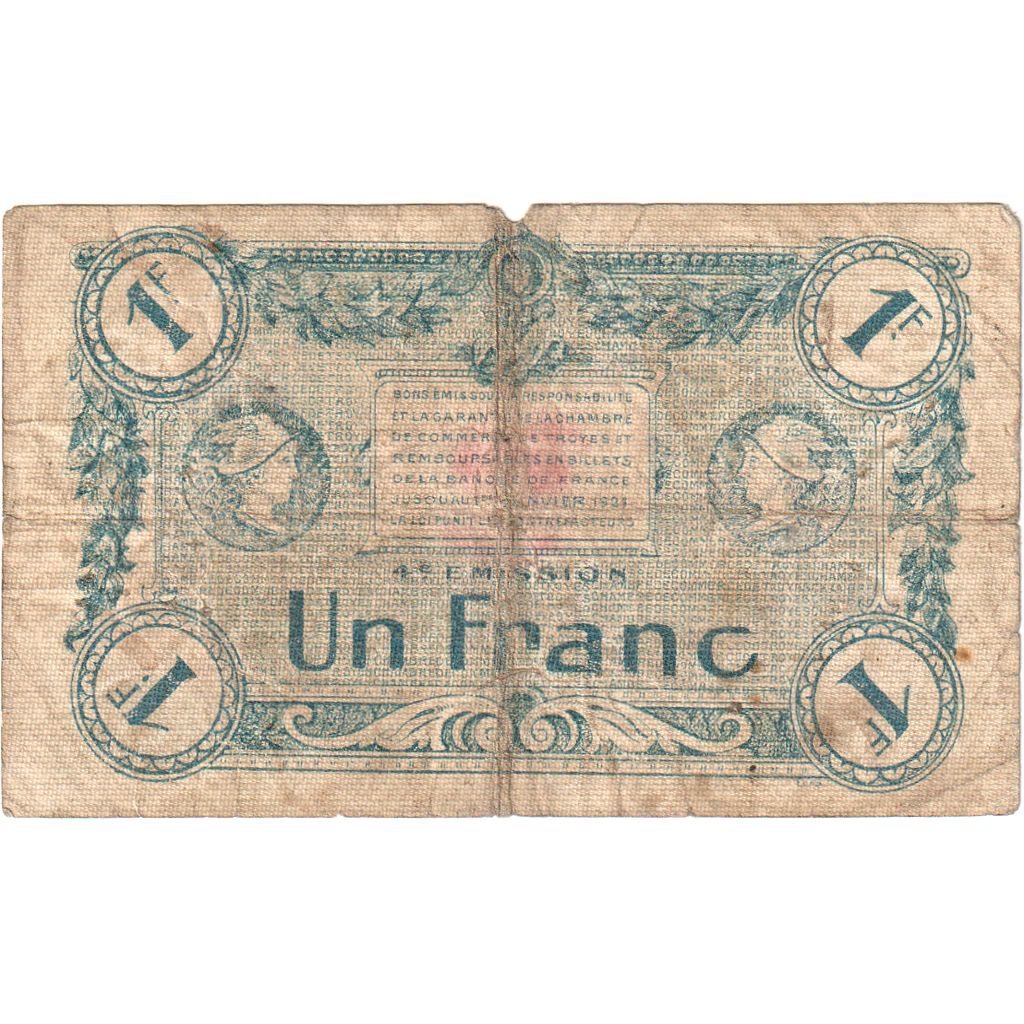 France, Troyes, 1 Franc, 1918, Chambre de Commerce, TB, Pirot:124-10