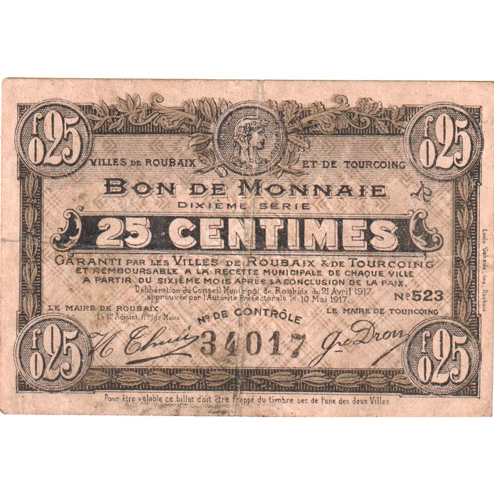 Frankreich, 25 Centimes, 1917-04-21, S, Pirot:59-2151