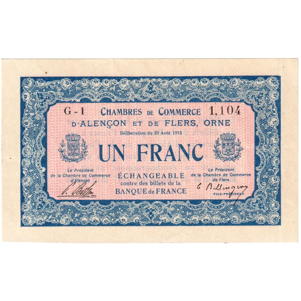 Frankreich, 1 Franc, 1915-08-10, G-1 1104, UNZ, Pirot:6-17