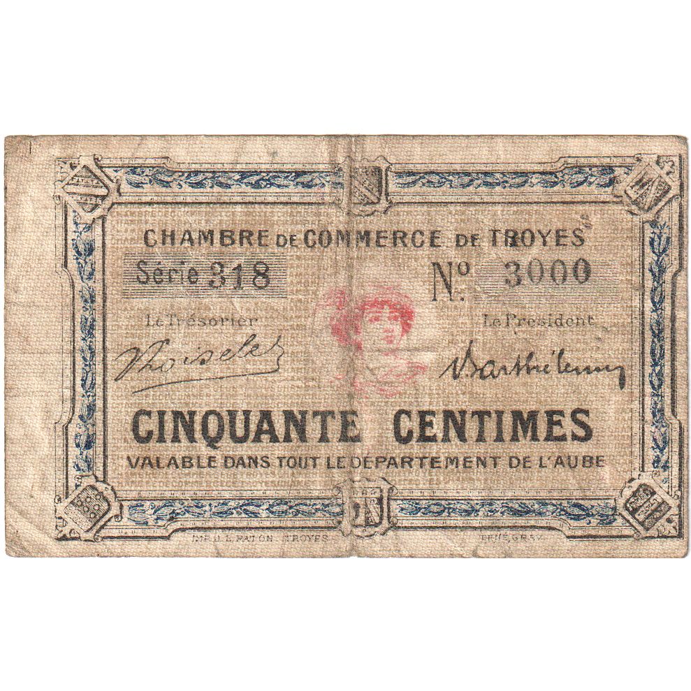 France, Troyes, 50 Centimes, VF(20-25), Pirot:124-9