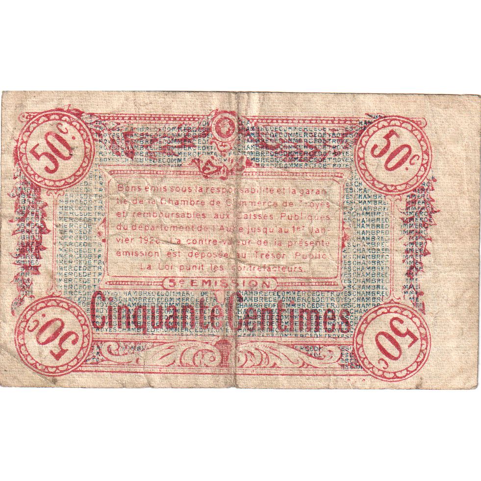 France, Troyes, 50 Centimes, VF(20-25), Pirot:124-9