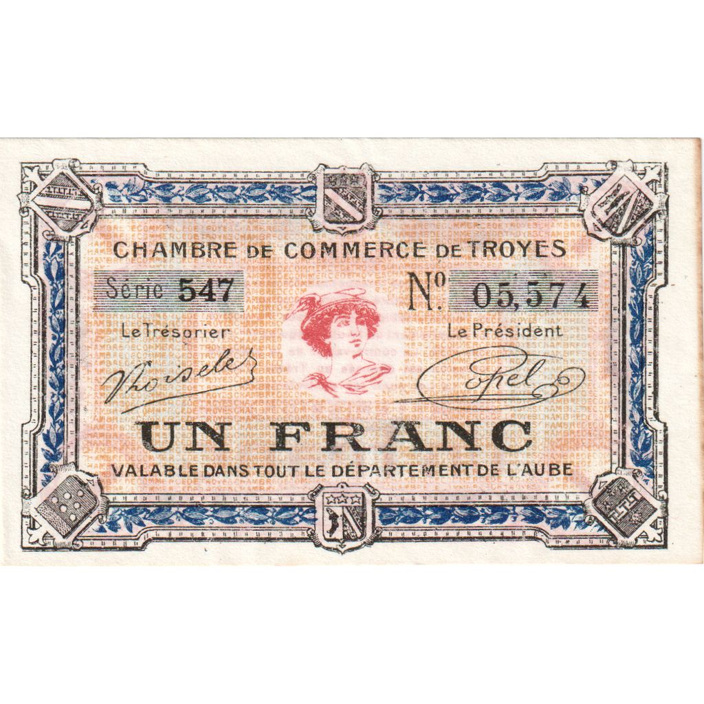 Frankrijk, Troyes, 1 Franc, TTB, Pirot:124-9