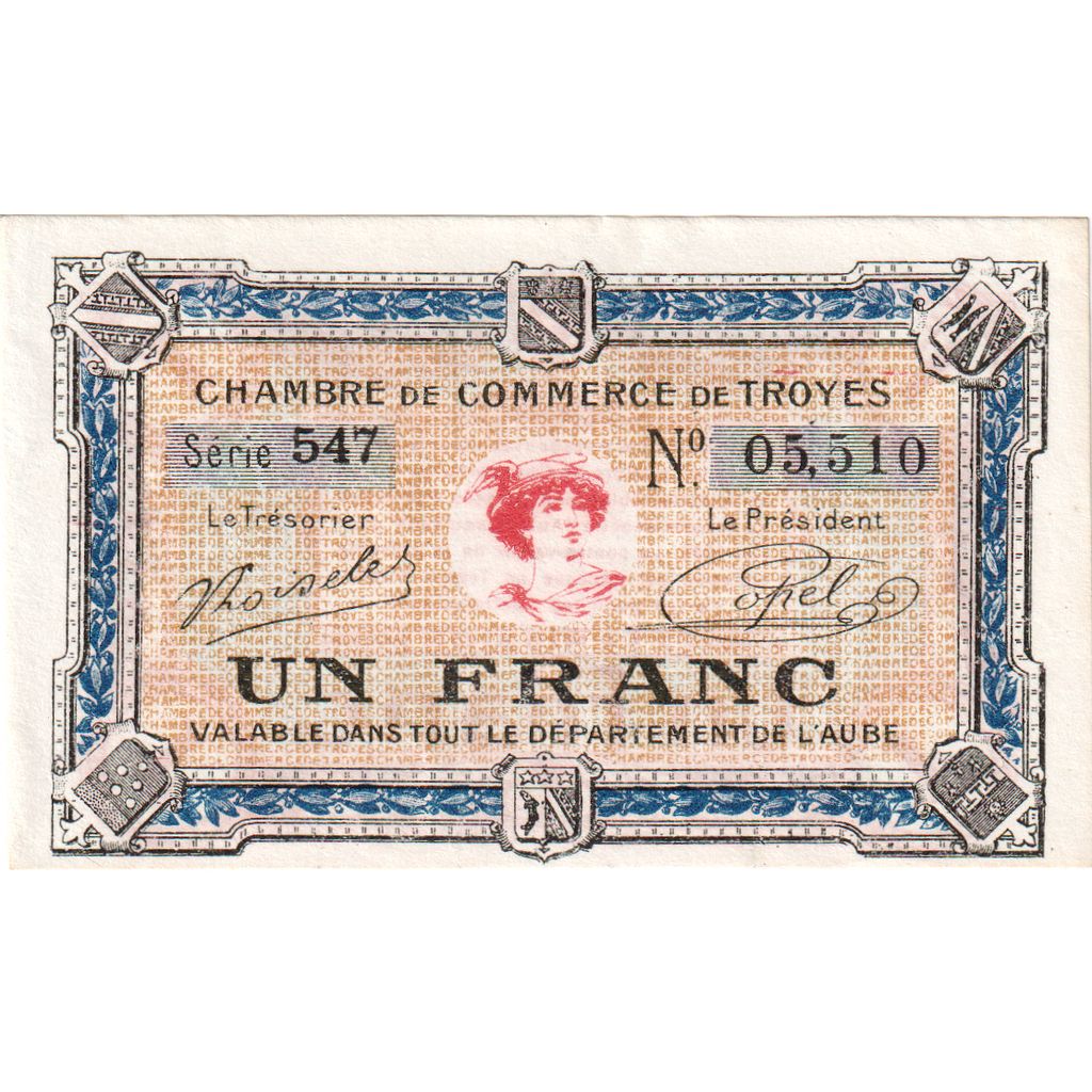 France, Troyes, 1 Franc, AU(55-58), Pirot:124-9