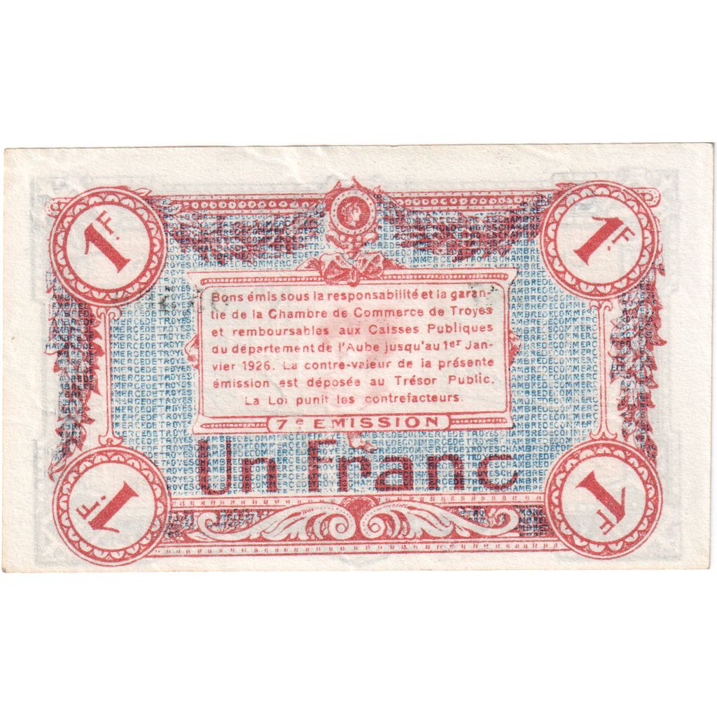 France, Troyes, 1 Franc, AU(55-58), Pirot:124-9