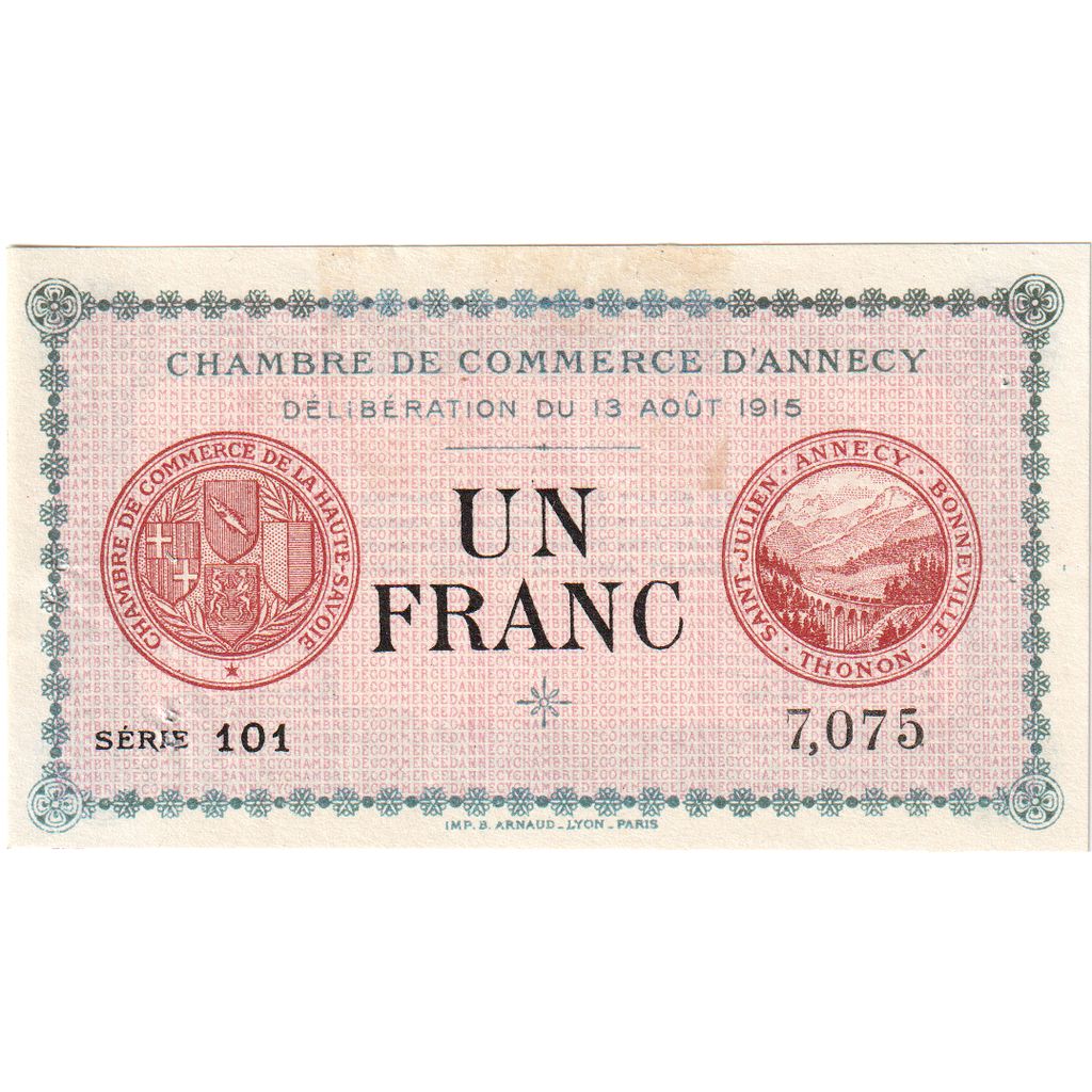 France, 1 Franc, 1917-10-24, SERIE 101 7075, SUP, Pirot:10-12