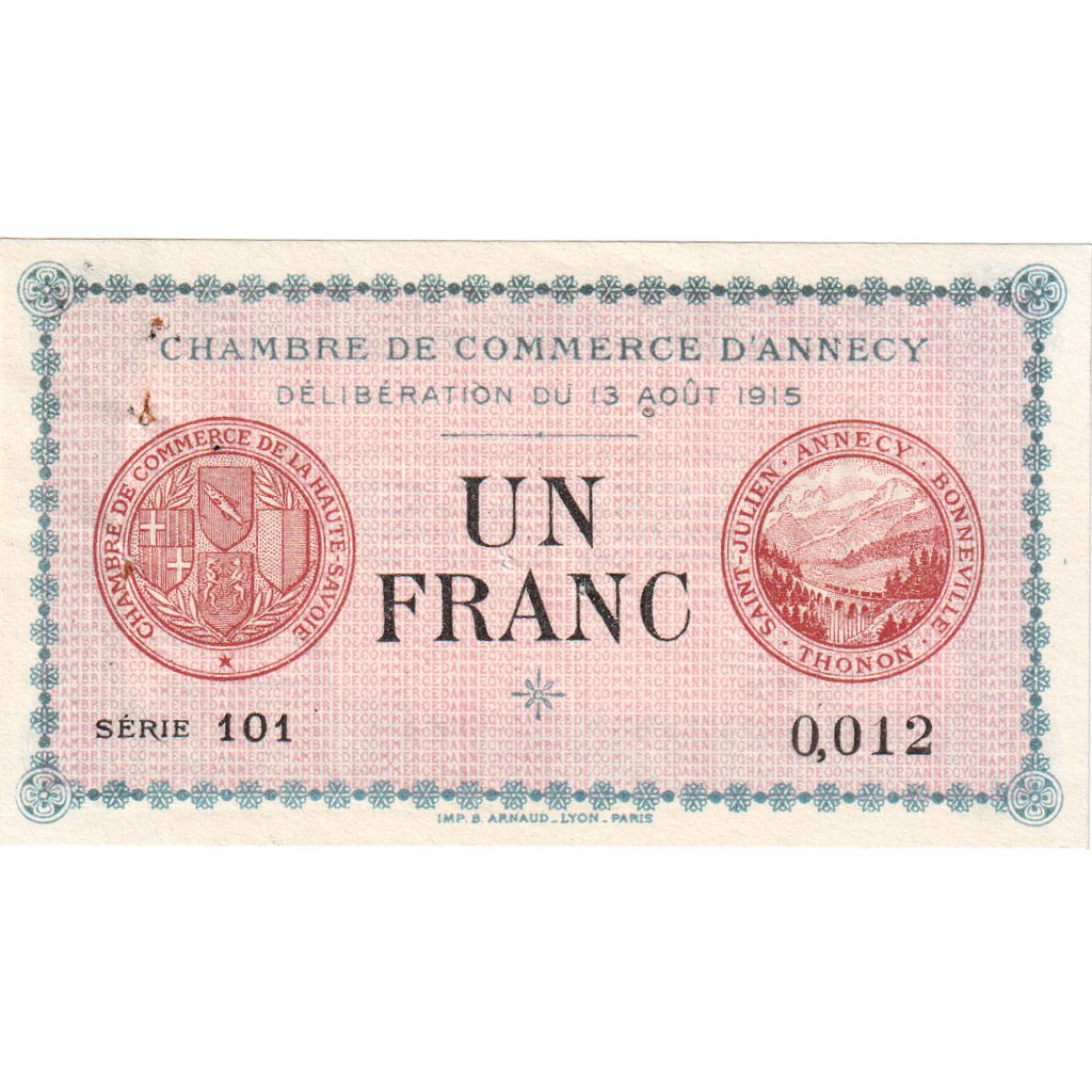 France, 1 Franc, 1917-10-24, UNC(63), Pirot:10-12