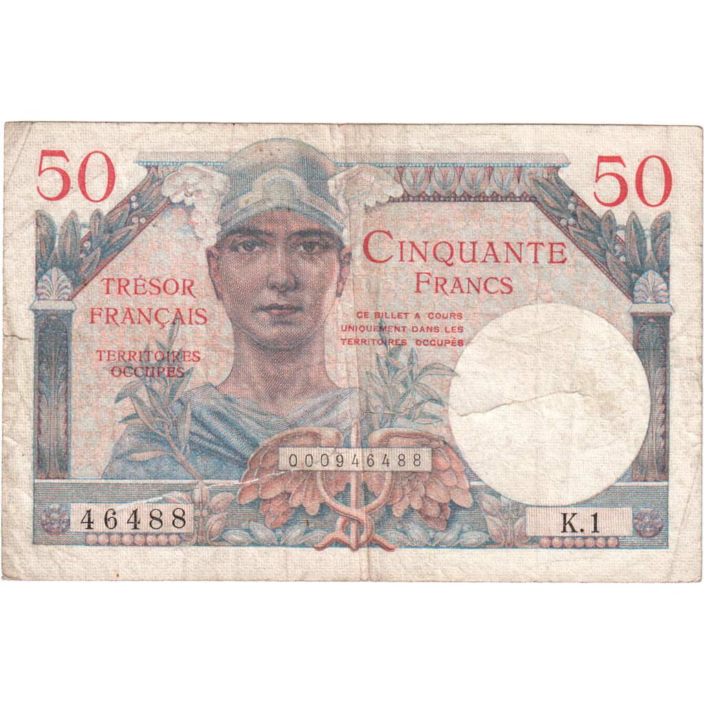 France, 50 Francs, 1947 French Treasury, K.1, VF(20-25)