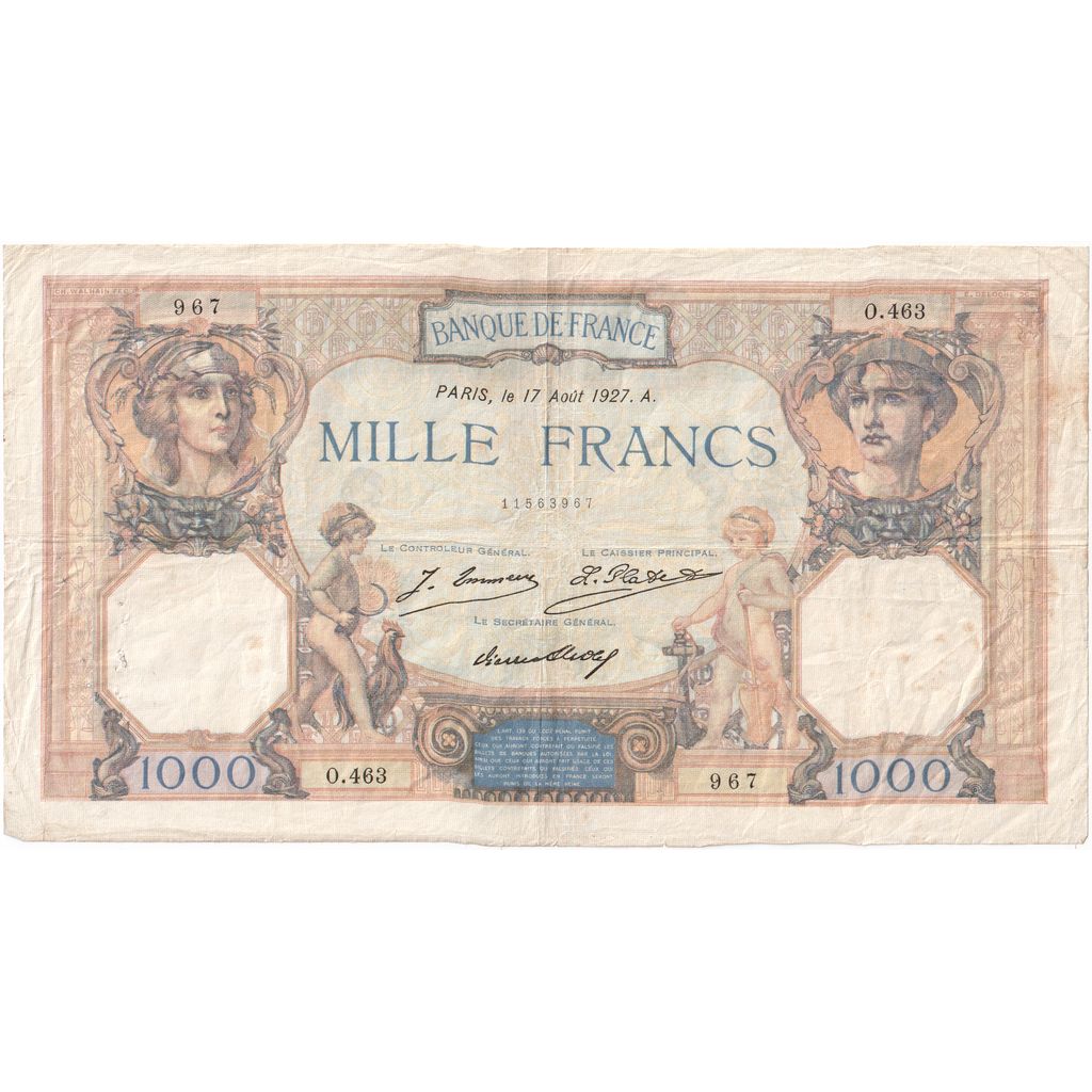 France, 1000 Francs, Minerve et Hercule, 1927-08-05, O.463, TTB