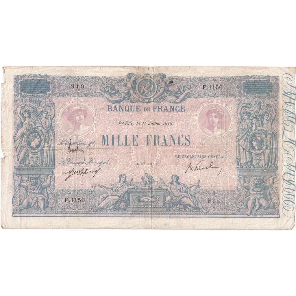 Francja, 1000 Francs, Bleu et Rose, 1918-07-11, F.1150, VF(30-35)