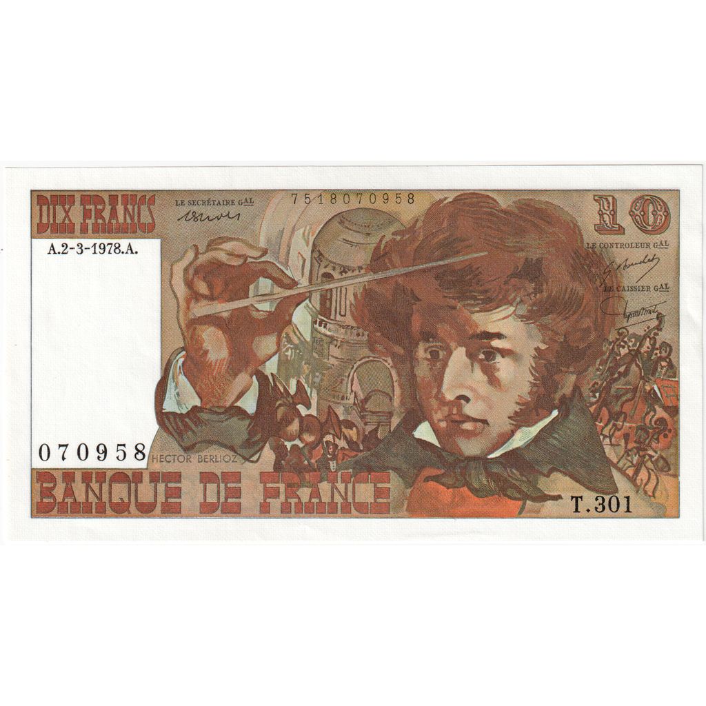 France, 10 Francs, Berlioz, 1978-03-02, T.301, UNC(65-70)