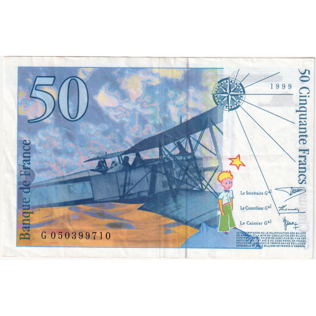 France, 50 Francs, St Exupéry, G050390710, AU(55-58)