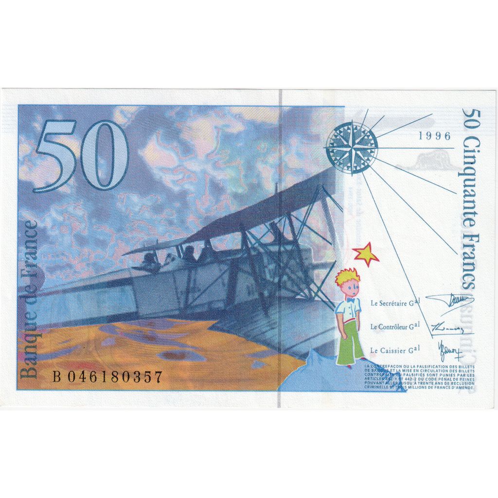 France, 50 Francs, St Exupéry, B046180357, UNC(65-70)