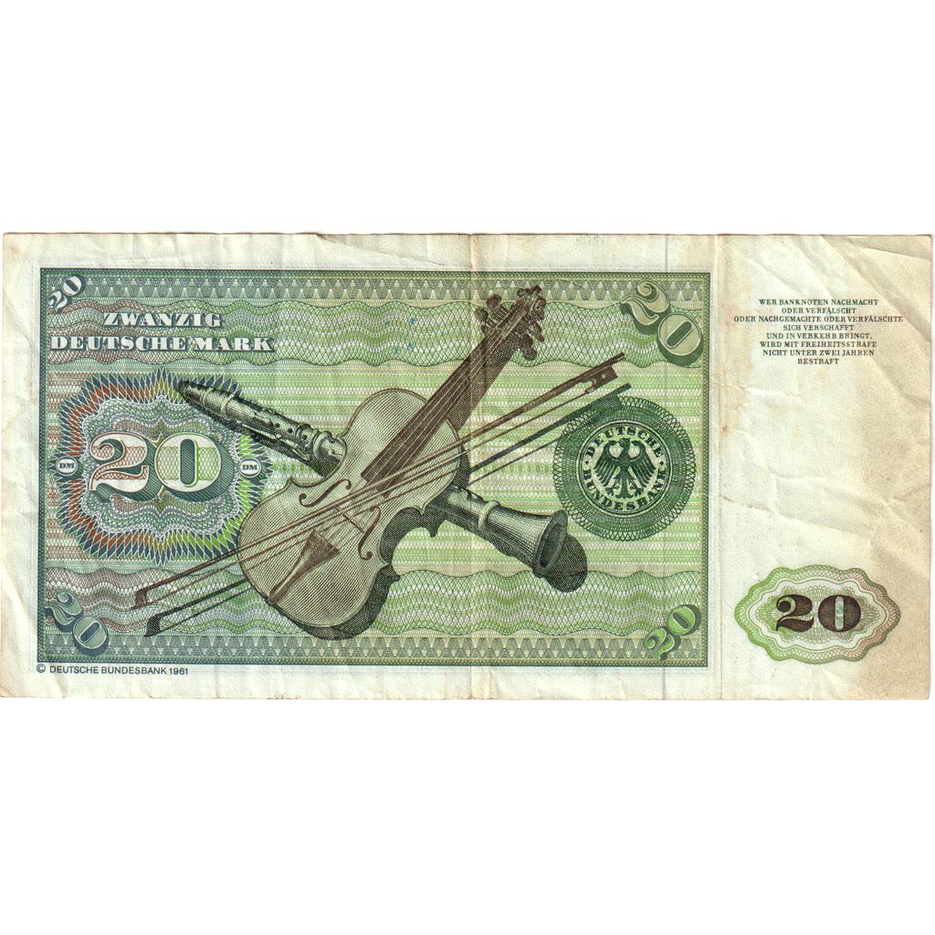 GERMANY - FEDERAL REPUBLIC, 20 Deutsche Mark, 1980-01-02, VF(30-35)