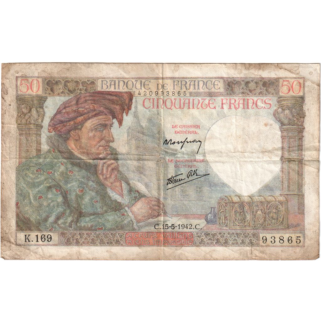 Francia, 50 Francs, Jacques Coeur, 1942-05-15, K.169, BC