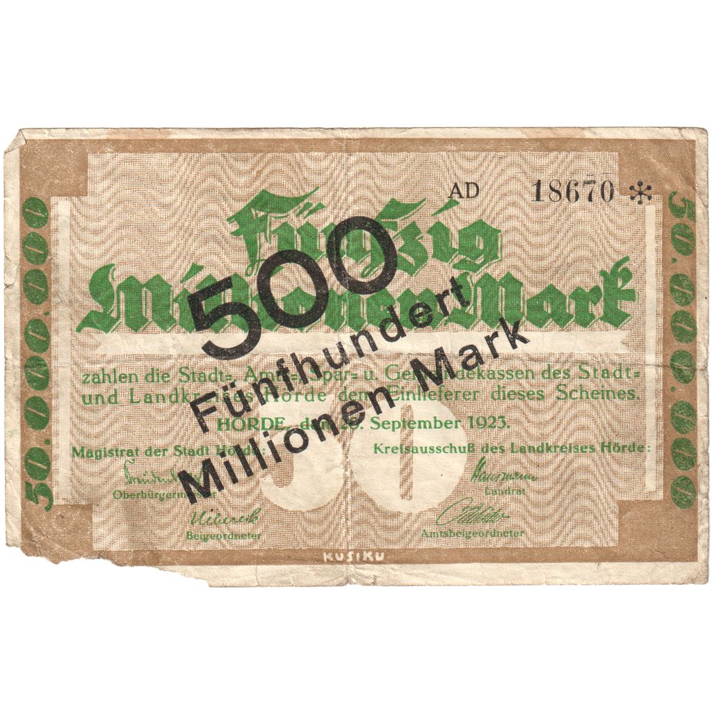 Duitsland, Düsseldorf, 500 Millionen Mark, 1923-09-14, TB