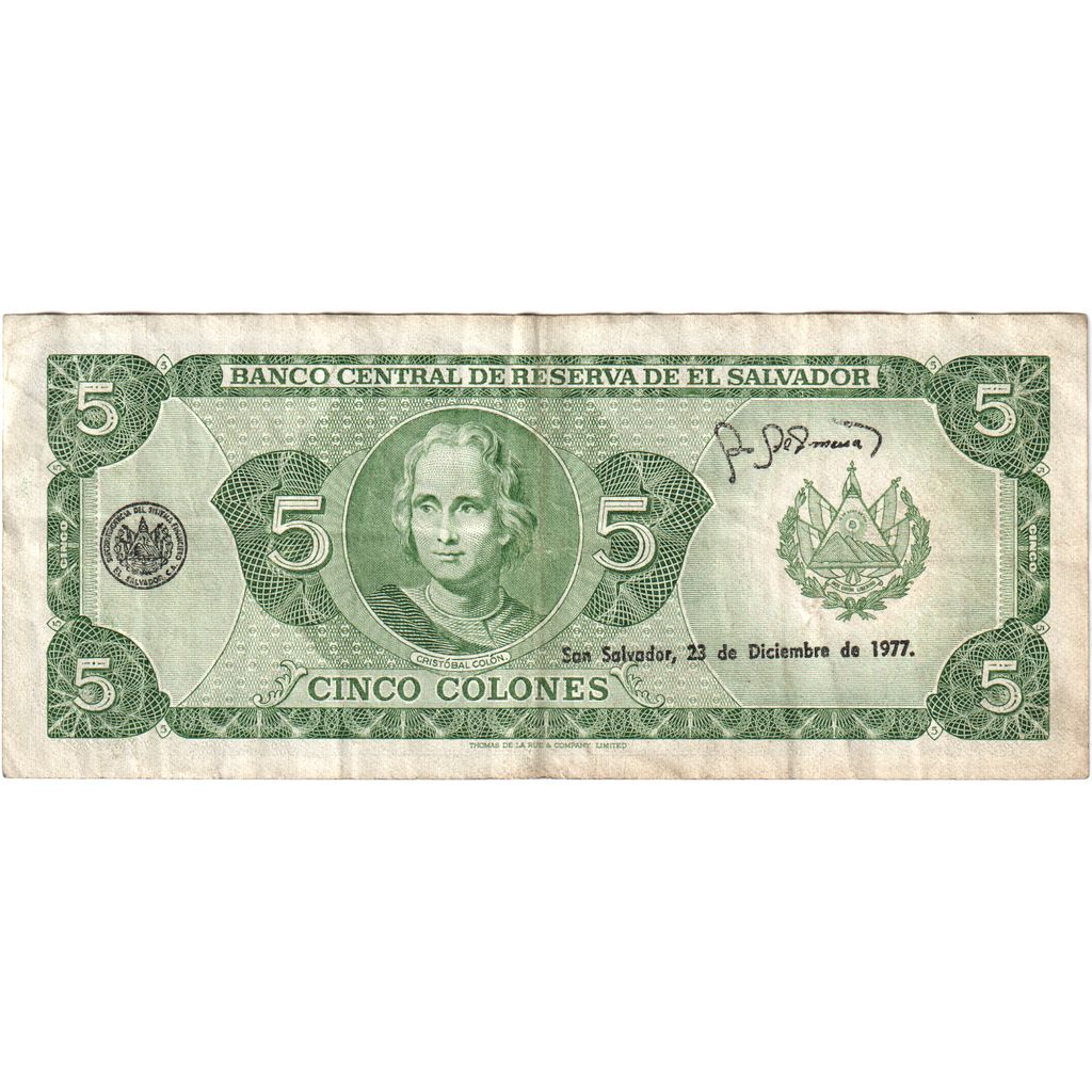 El Salvador, 5 Colones, 1977-10-06, EF(40-45)