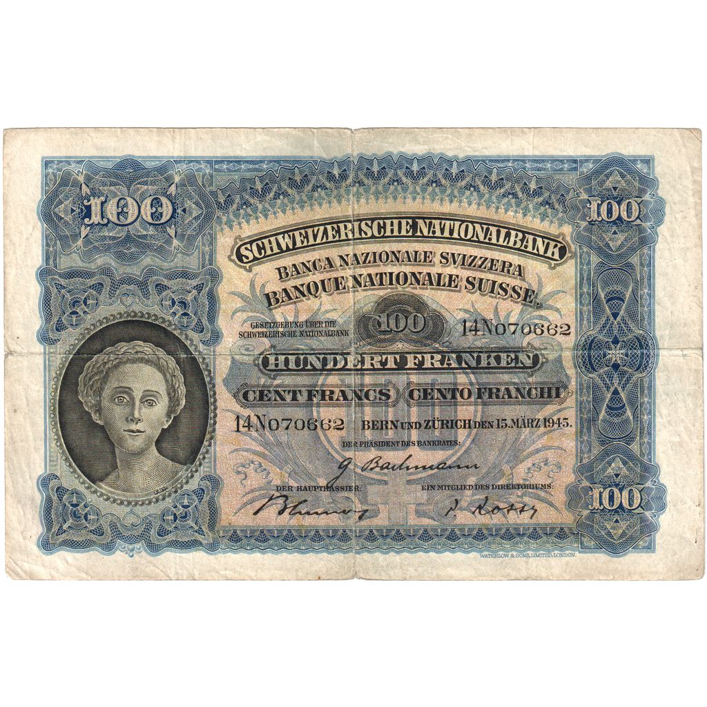 Switzerland, 100 Franken, 1945-03-15, VF(30-35)