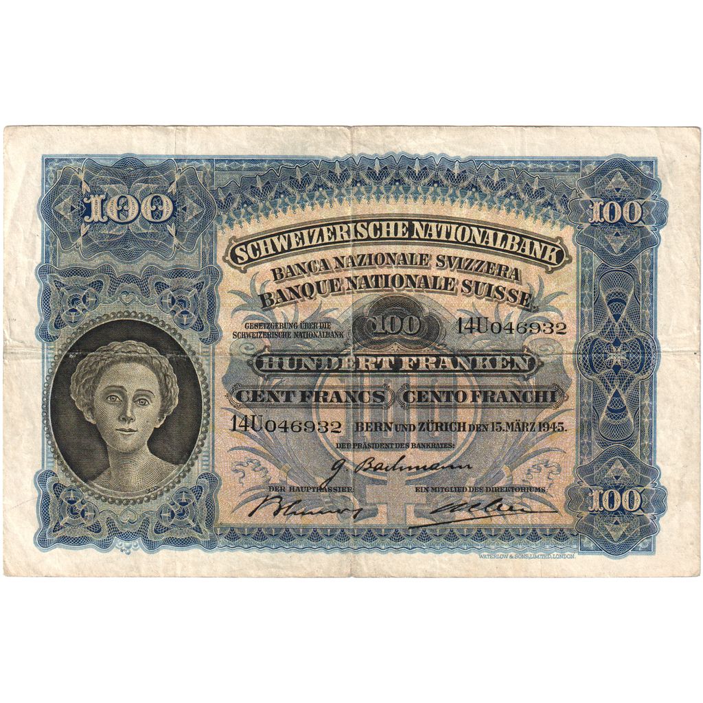 Suiza, 100 Franken, 1945-03-15, BC+