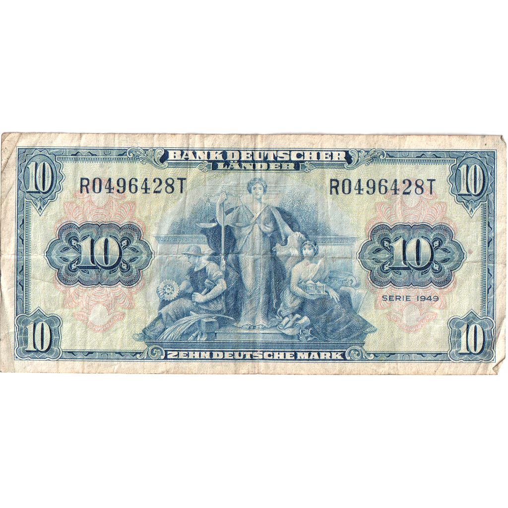 Billet, République fédérale allemande, 10 Deutsche Mark, 1949, TB