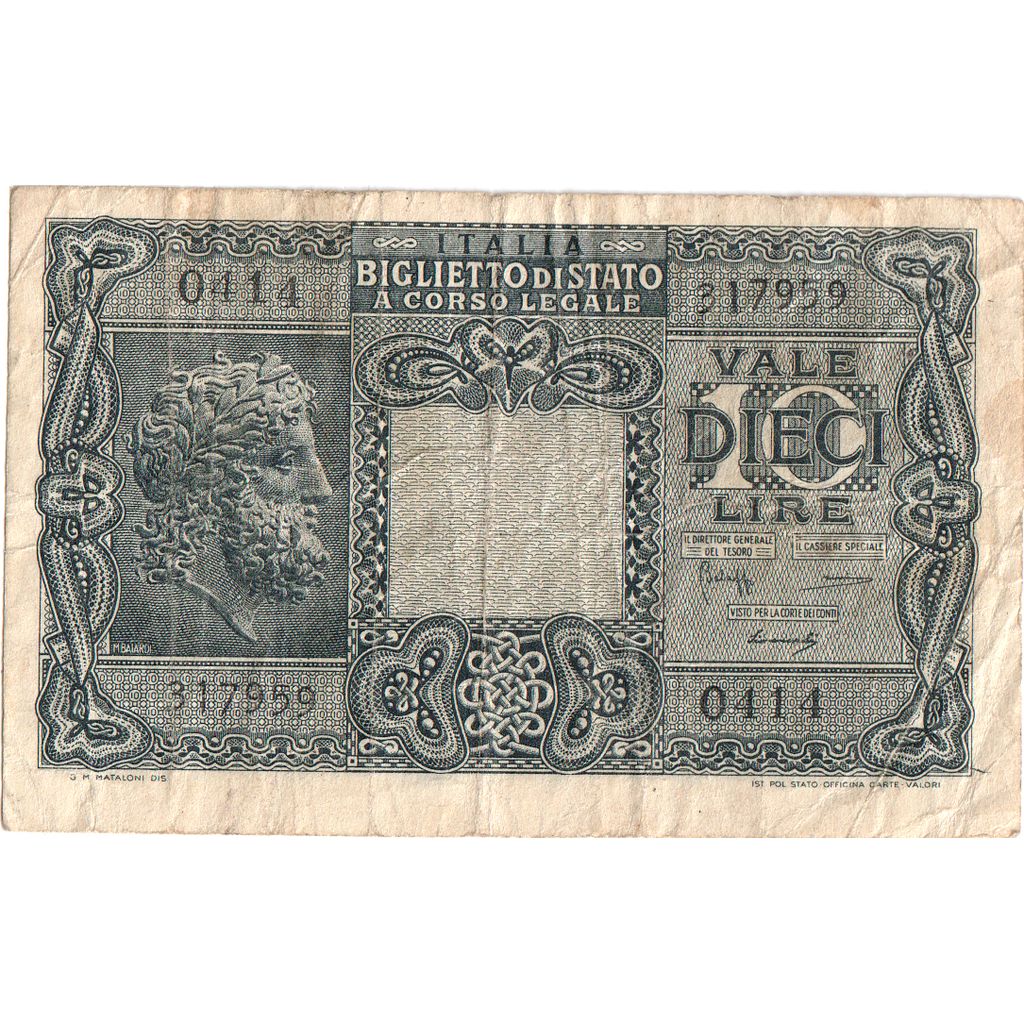 Italia, 10 Lire, 1944-11-23, MB+