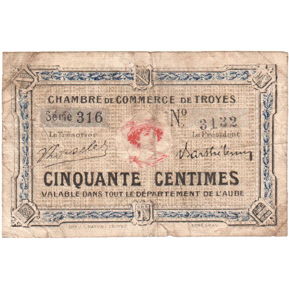 Francja, 50 Centimes, Chambre de Commerce, VF(20-25)