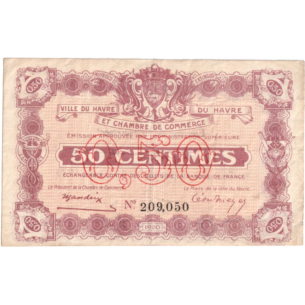 France, Le Havre, 50 Centimes, Undated (1920), Chambre de Commerce, EF(40-45)