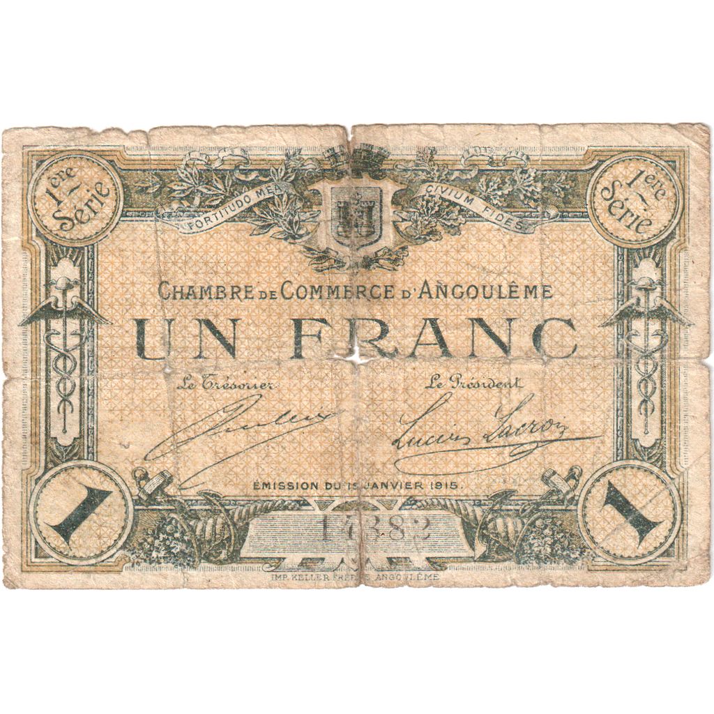 Francja, 1 Franc, 1915-01-15, VF(20-25), Pirot:9-16