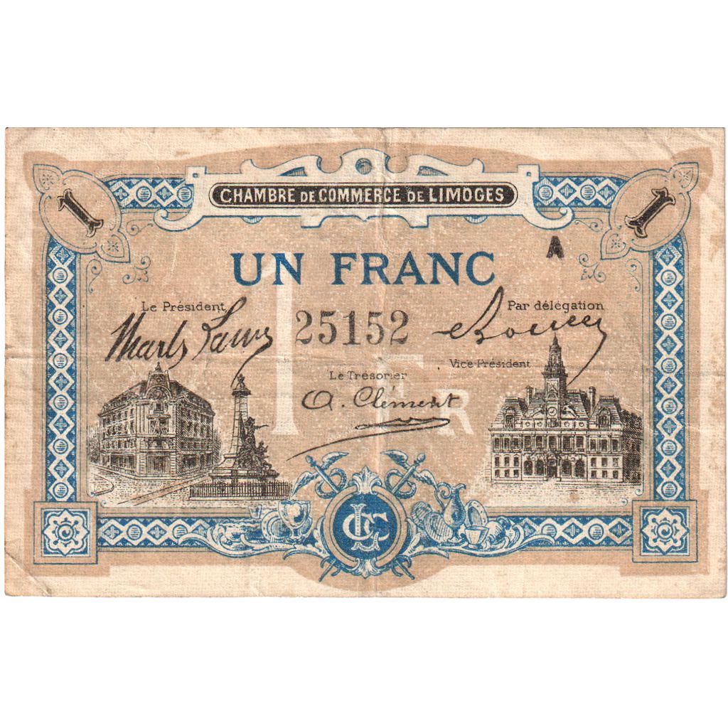 Francia, Limoges, 1 Franc, 1919-10-01, MB+, Pirot:73-20