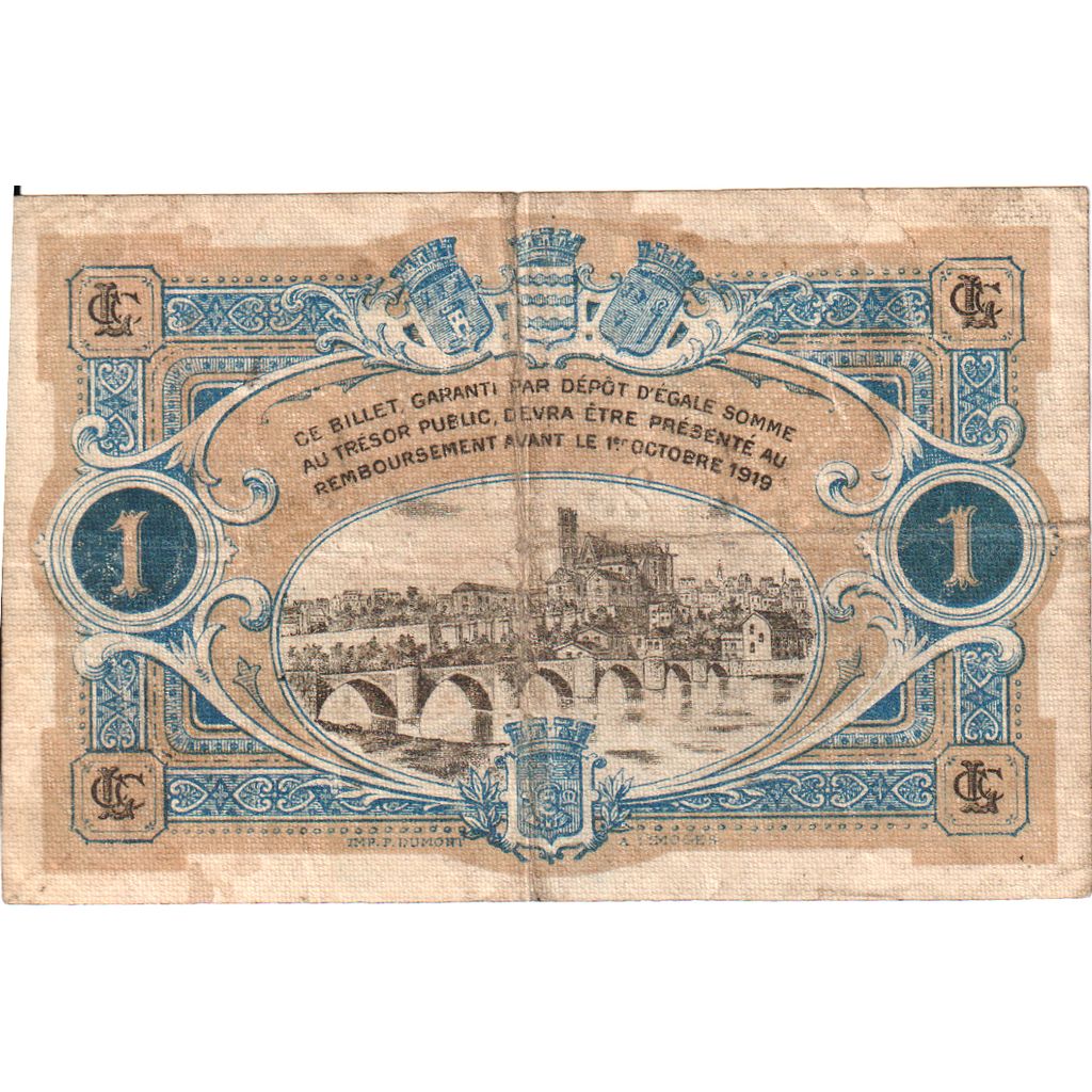 Francia, Limoges, 1 Franc, 1919-10-01, MB+, Pirot:73-20