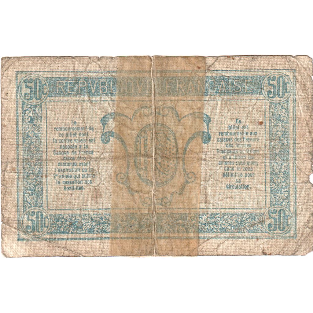 France, 50 Centimes, 1917-1919 Army Treasury, K, VF(20-25)