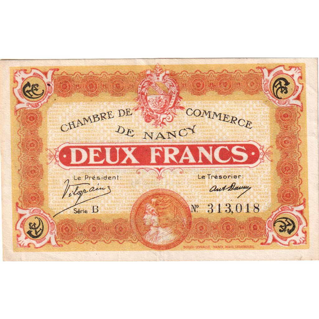 França, Nancy, 2 Francs, 1923-12-31, Chambre de Commerce, EF(40-45)