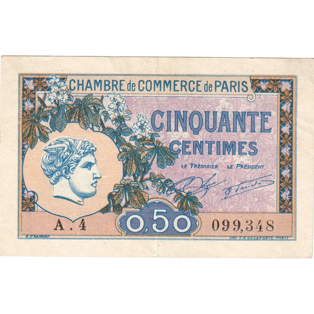 France, 50 Centimes, PIROT 97.31, 1922-07-01, A.4, PARIS, UNC(63)