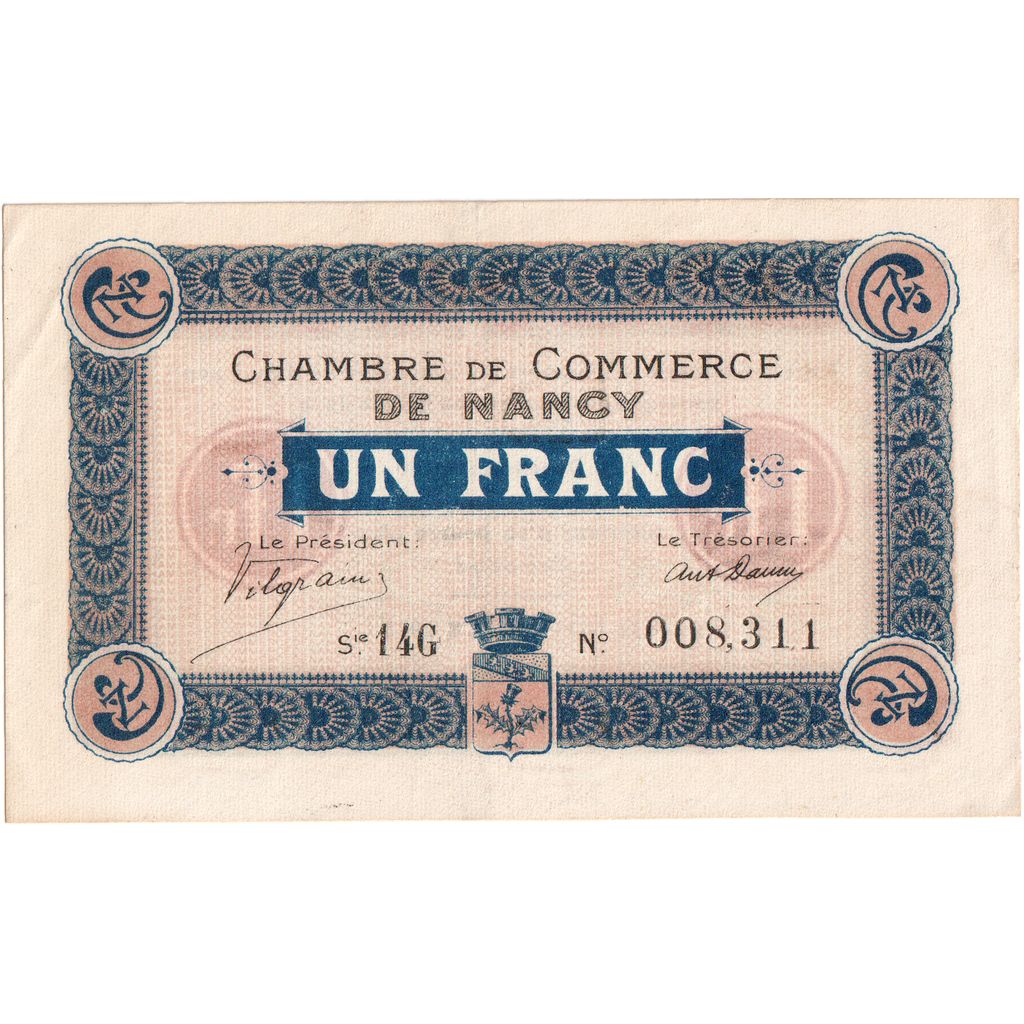 France, Nancy, 1 Franc, 1917, EF(40-45), Pirot:87-42