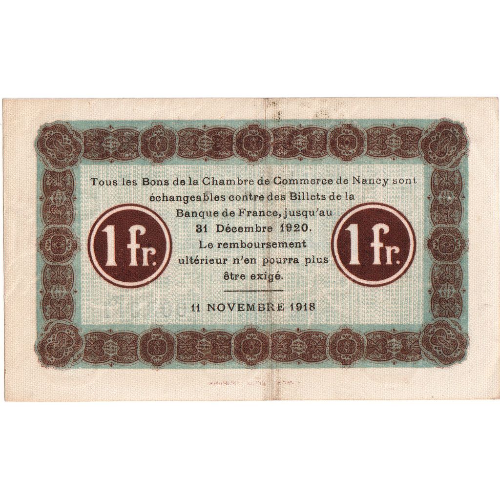 France, Nancy, 1 Franc, 1917, EF(40-45), Pirot:87-42