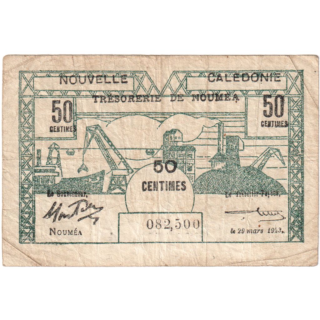 Nowa Kaledonia, 50 Centimes, 1943-03-29, EF(40-45)