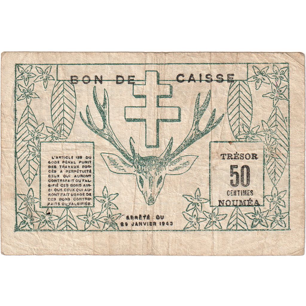 Nowa Kaledonia, 50 Centimes, 1943-03-29, EF(40-45)